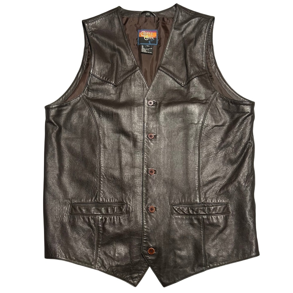 Ripple Creek Leather Vest Brown Mens L/Tall Western Biker Cowboy 0232
